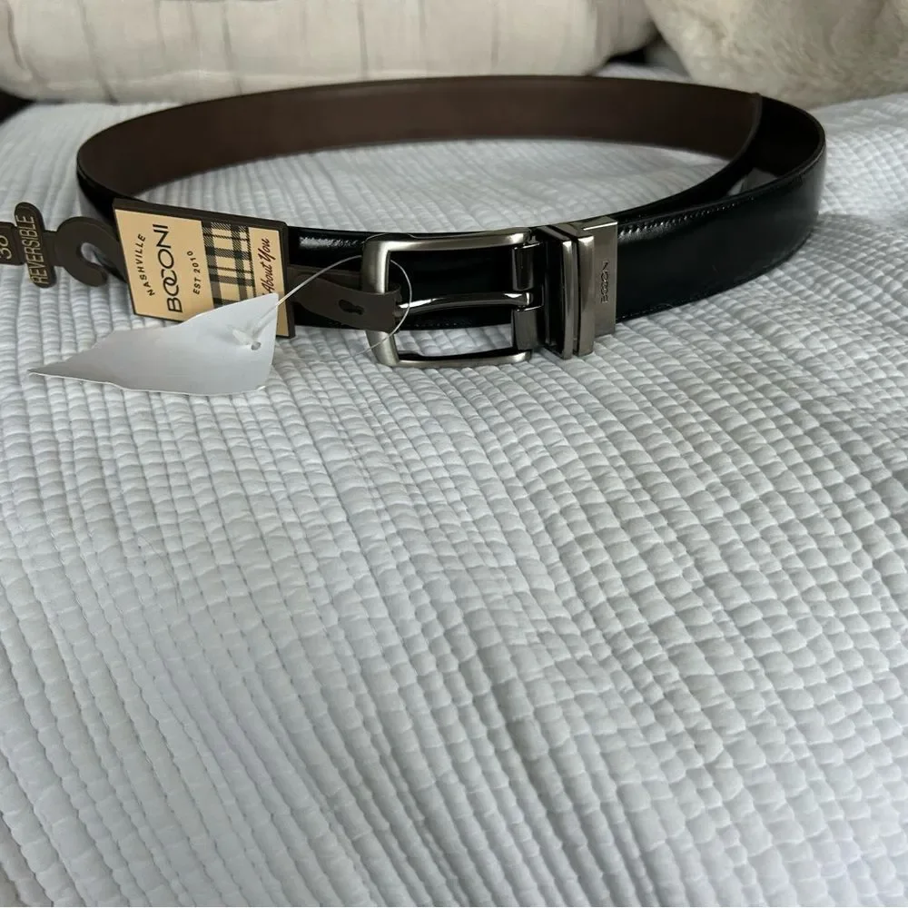 NEW Boconi Reversible Leather Belt in Black Brown Mens Size 38